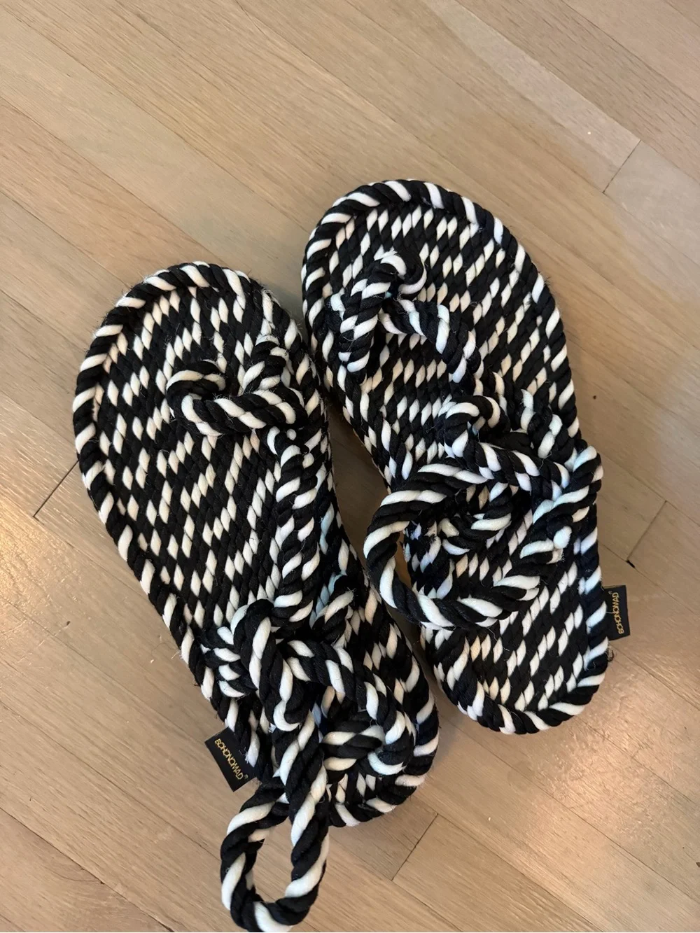 Braided Rope Cross-Strap Sandals for Women in Black & White
